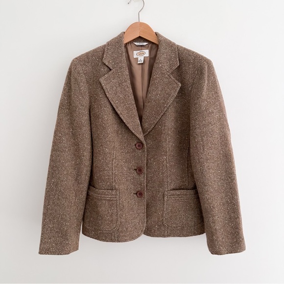 Vintage Talbots Brown Herringbone Wool Silk Blend Blazer Size 6 - Picture 8 of 8